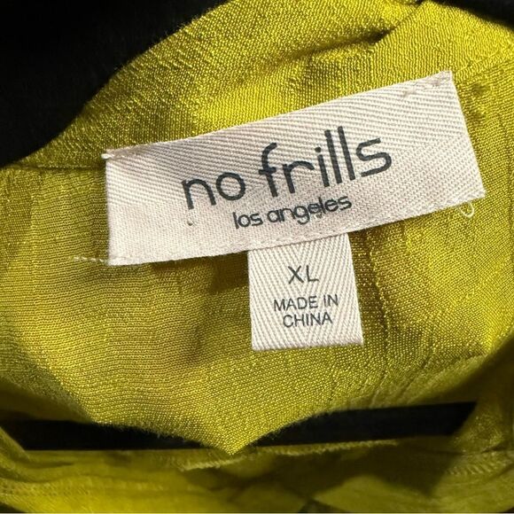 No Frills Chartreuse Green Rayon Blend Vneck Roll Tab Sleeve Top - Picture 9 of 11